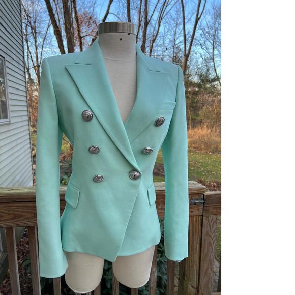 Classic structured Silver Button Double Breasted blazer mint C662 - Picture 2 of 12